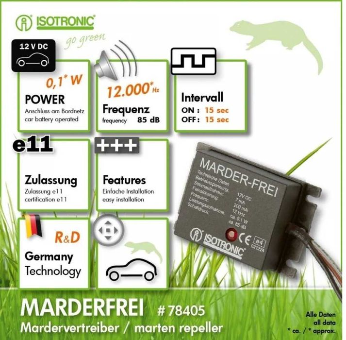 Aparat auto cu ultrasunete anti rozatoare soareci sobolani Marder-Frei 78405