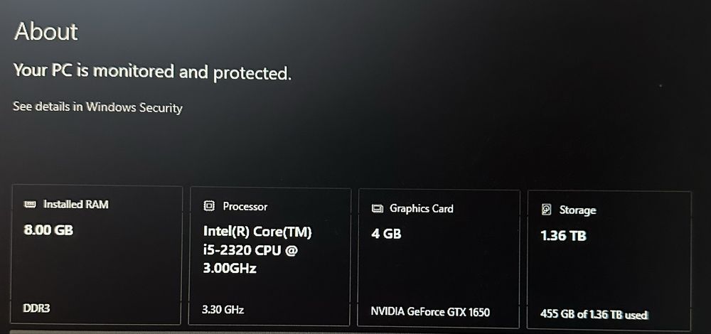 Vand PC 8GB RAM, GTX 1650, i5-2320
