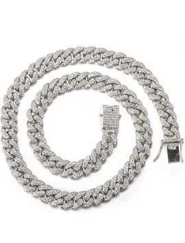 Lanț cuban full iced placat cu argint și inserții de diamante