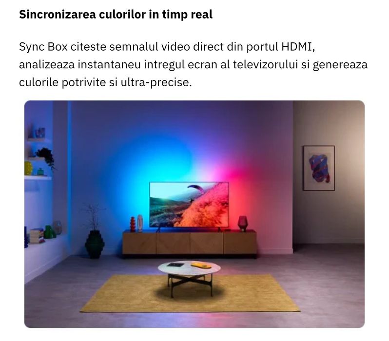 Sync Box HDMI 2.0 WiZ pentru iluminat fundal TV, 4K