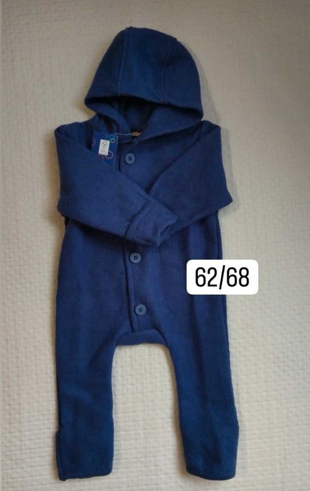 Salopete lana merinos 62/68 bej roz albastru