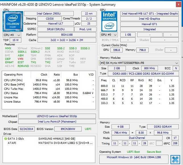 Laptop Lenovo IdeaPad S510p Intel 2955u Generatia 4  diagonala 15.6 40Cm Windows 10