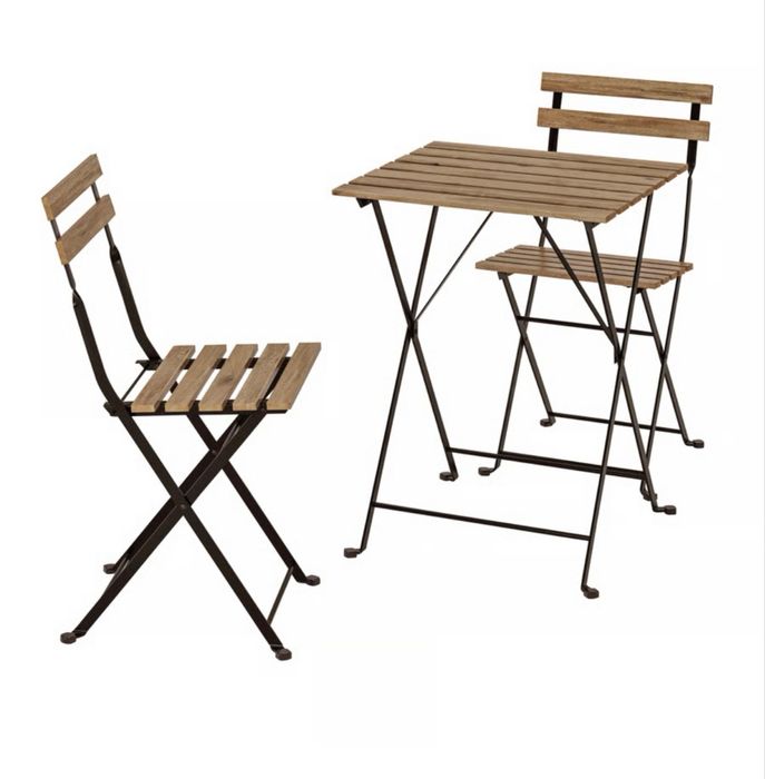 Set masă + 2 scaune pliabile din lemn pentru balcon/terasă – stare foarte bună
