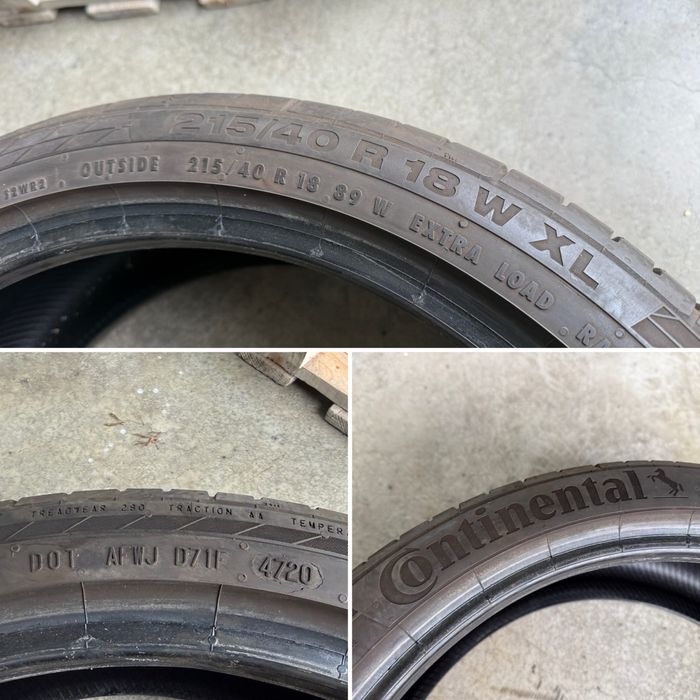 4бр. ОТЛИЧНИ Летни Гуми С Борд 215/40R/18 -CONTINENTAL- DOT:4720- 4.5мм.