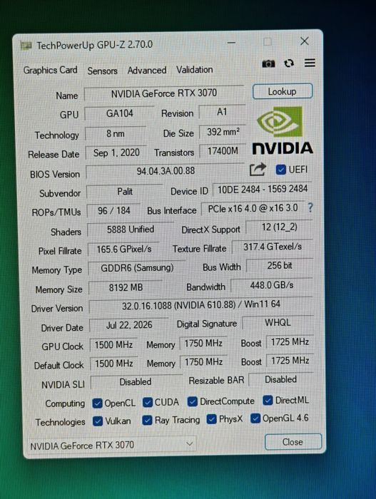 RTX 3070 Palit Gaming Pro