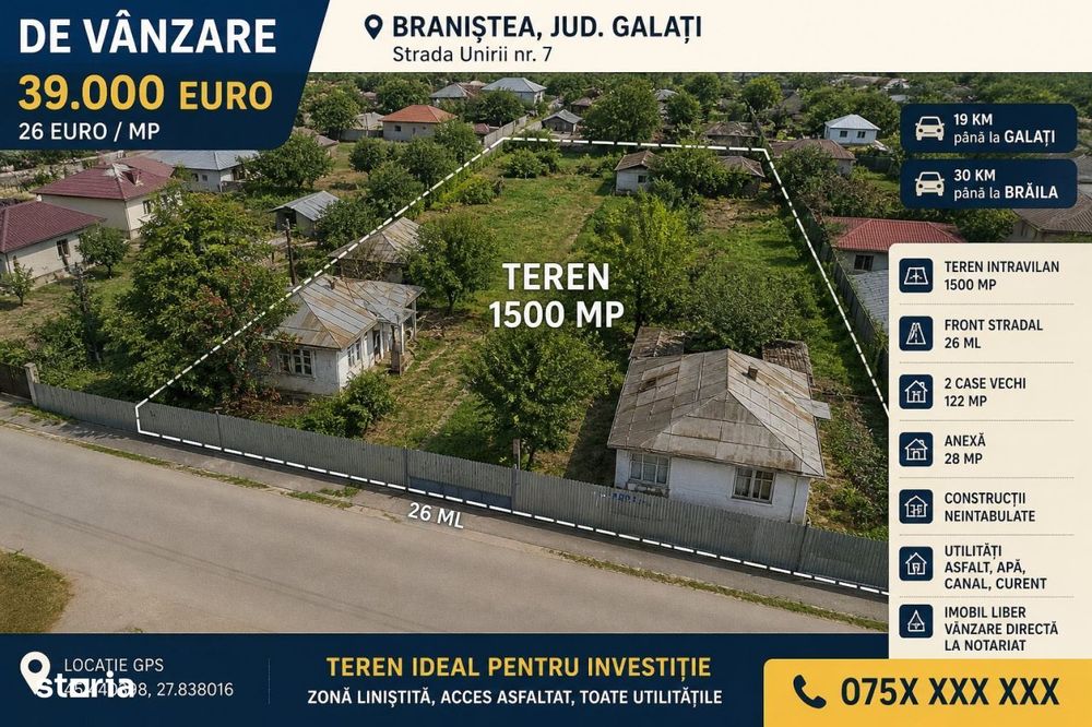 Branistea Galati, Casa si Teren- 1.500 mp - Strada Unirii