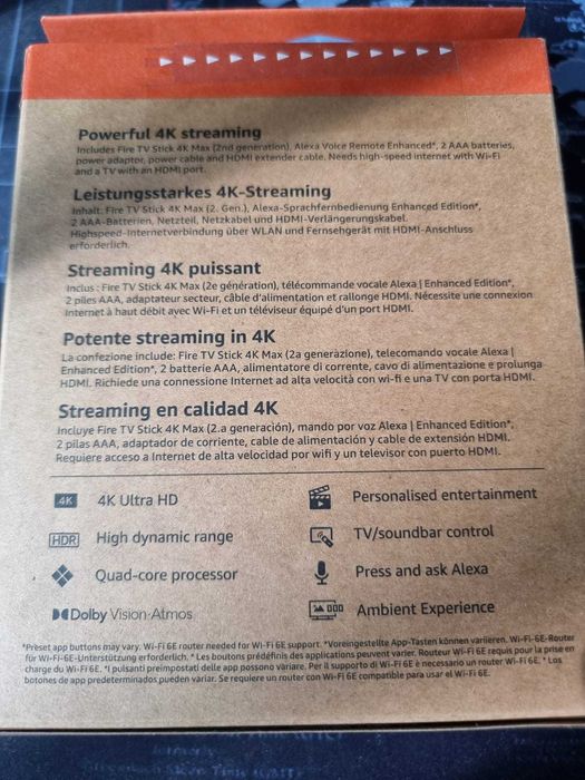 Amazon Fire TV Stick 4K Max Wi-Fi 6E, Ambient - ТВ СМАРТ бокс - НОВ