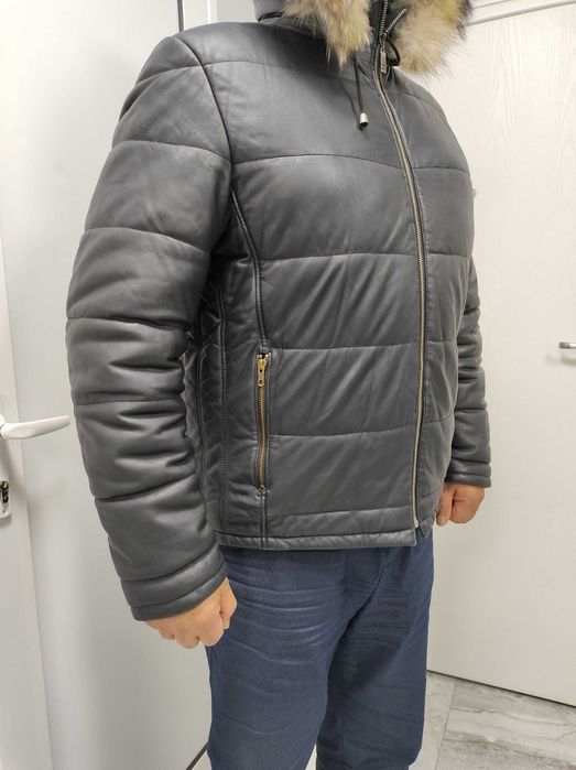 ЧЕРЕН ПЕТЪК -50% !!! Кожено есенно-зимно яке с качулка, размер XXL