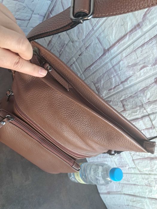 дамска мъжка чанта,малка кожена кафява чанта-естествена кожа