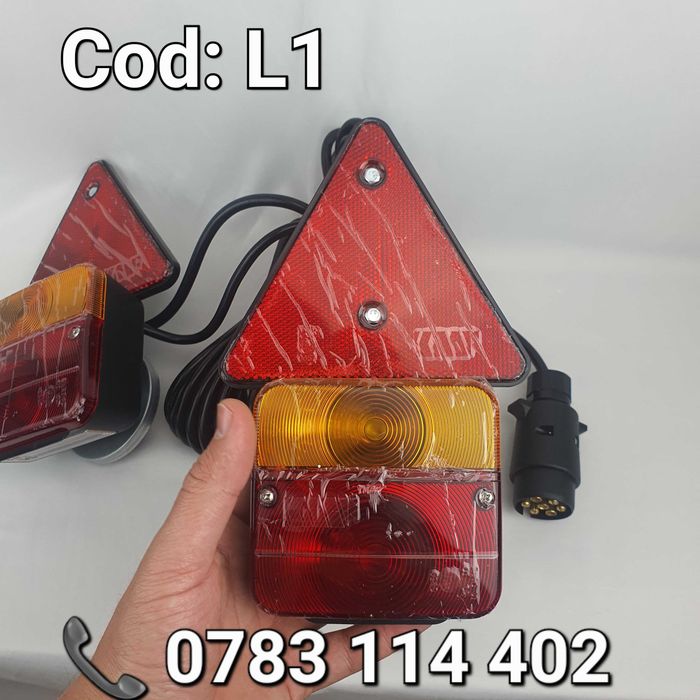 Lampa-2 Lampi cu Cablaj si Bec Clasic+Triunghi-Remorca-Trailer-Stopuri