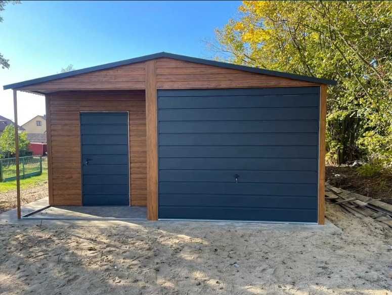 Garaj metalic Premium 5x6 m + nișă Stejar auriu
