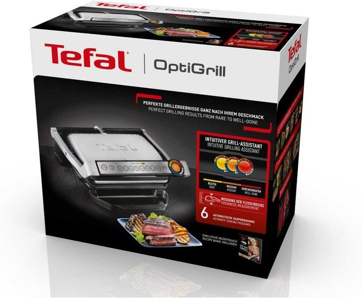 Нов Контактен Грил Скара Tefal Optigrill GC705D , 2 години Гаранция, 2000W, Сребрист