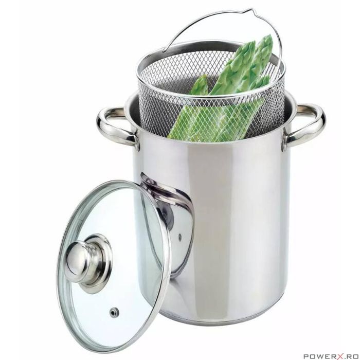 Oala din inox cu cos pentru gatit la abur, pentru sparanghel, legume,
