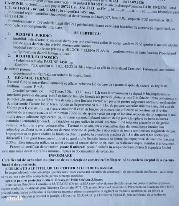 Teren intravilan 1450 mp, construibil Carpinis, zona de case