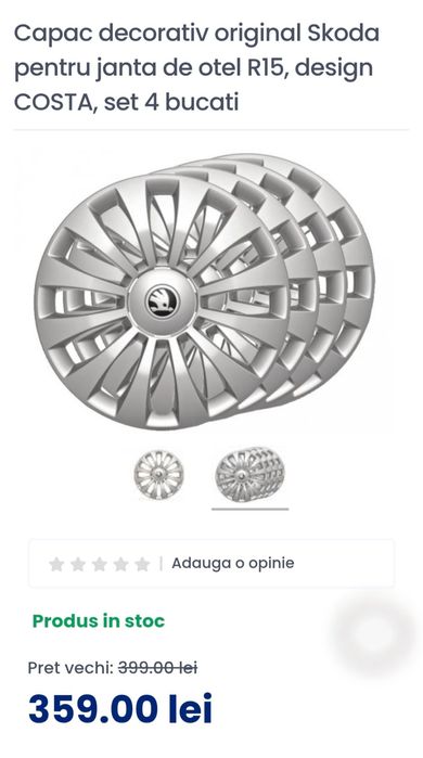 Vând capace decorative originale Skoda pentru janta de otel R15,