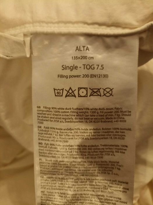 Pilotă 135x200 cm, umplutură pene rață, țesătură 100% bumbac, Jysk