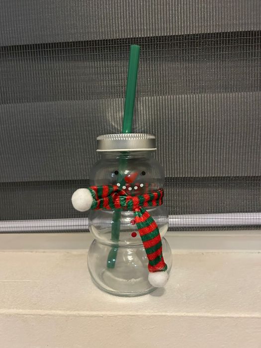 Pahar de sticlă cu capac și pai