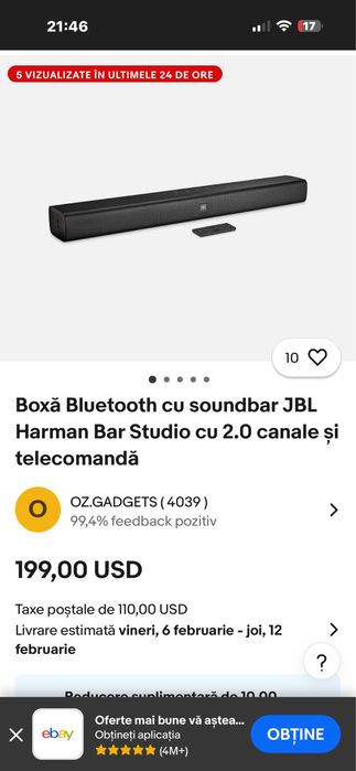 Soundbar JBL BAR Studio, 30W, bluetooth, Negru
