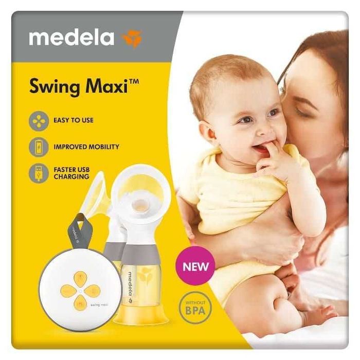 Електрическа двойна помпа за кърма Medela Swing Maxi Двуфазна + Ръчна помпа  Medela Harmony, Сутиен за цедене (нов) и допълнителни шишета