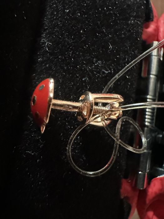 Cercei copii aur 14K cu diamante negre – buburuze – noi, cu etichetă