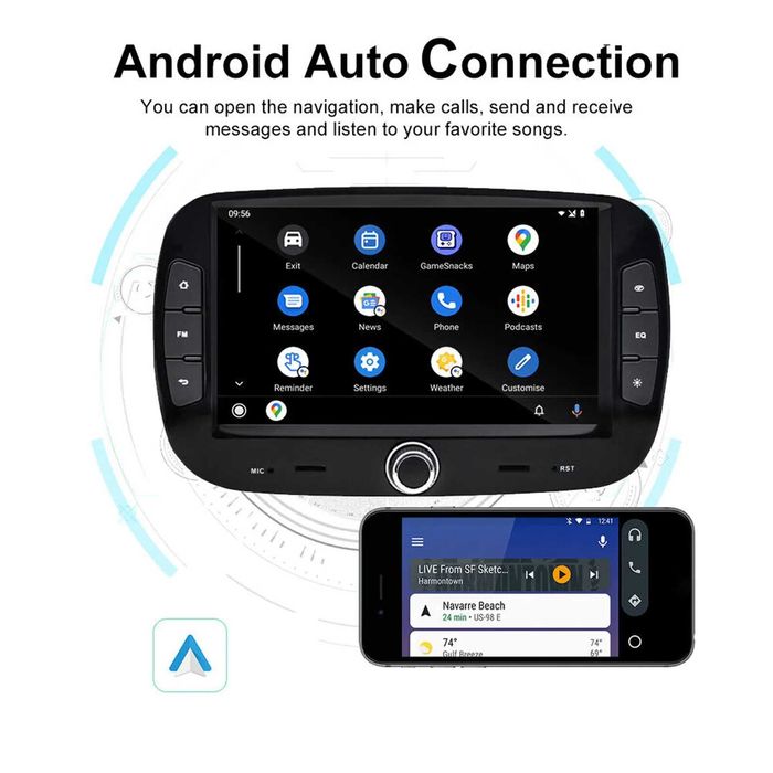 Мултимедия Двоен дин за FIAT 500 навигация 2 Дин плеър с Android 2 DIN