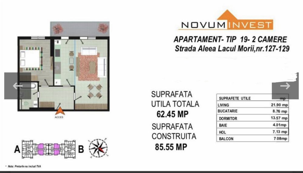 Apartament 2 cam 64mp Novum Lacul Morii 2020 et 3/11 mobilat complet