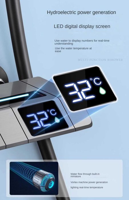 Модерен интелигентен термостатен душ с дисплей и LED подсветка