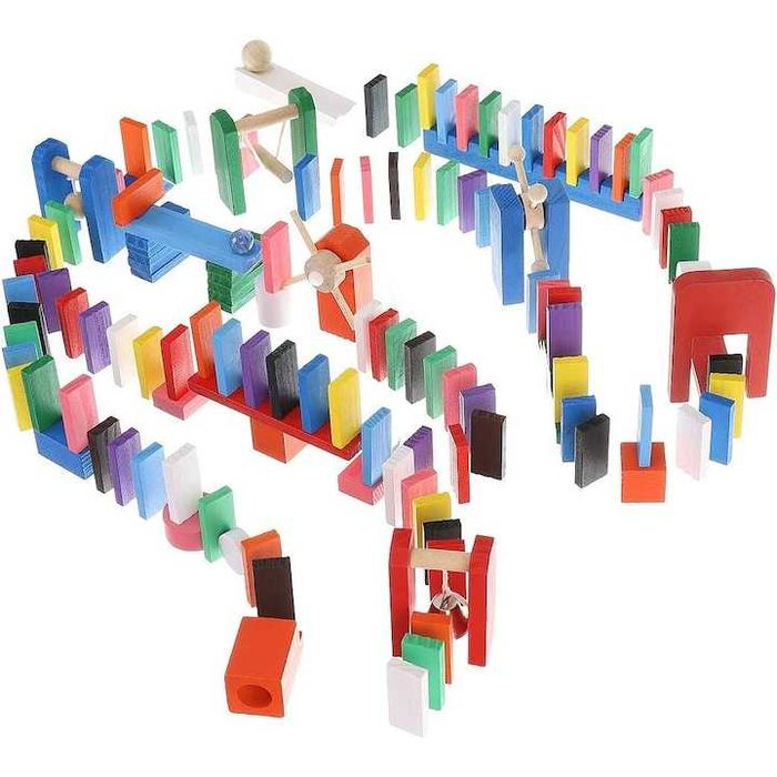 Domino din lemn 1080 piese 12 culori si 45 de accesorii Joc educativ