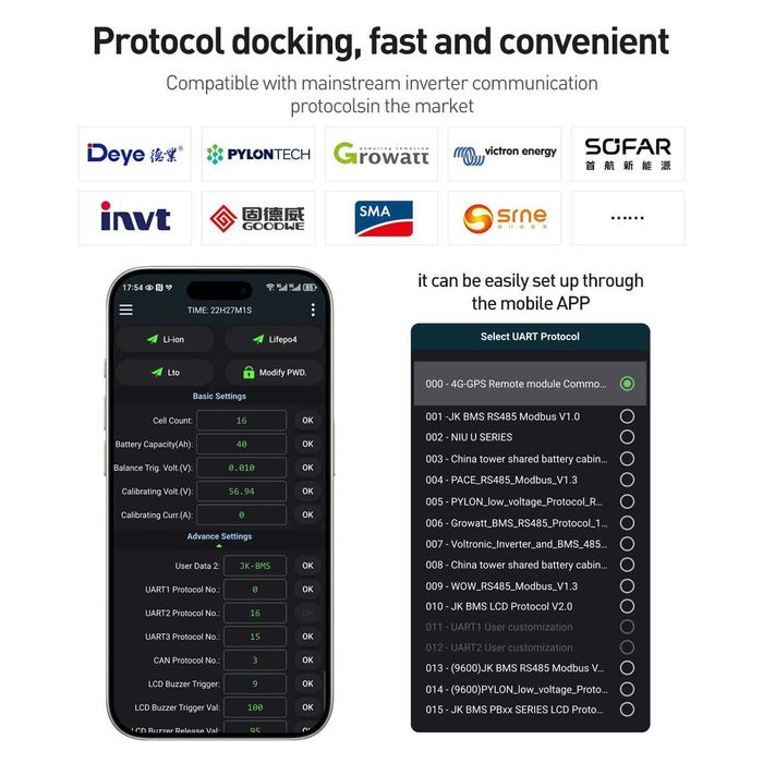 JK Inverter BMS V19  200 ahLIfepo4,li on comunicatie+ LCD V19