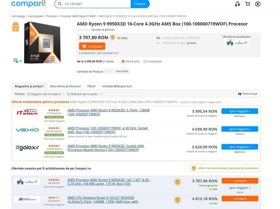 Procesor AMD Ryzen 9 9950X3D 4.3GHz 16nuclee nou