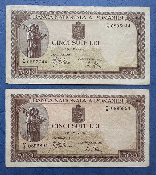 Set 500 LEI 2 Aprilie 1941 - ambele variante de filigran