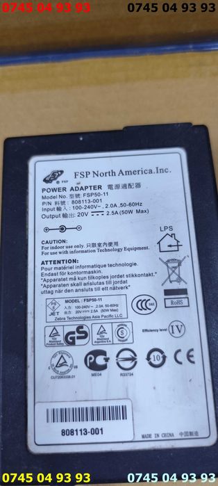 alimentator incarcator 20v 2.5A model FSP50-11 mufa de 5.5mm cu proba