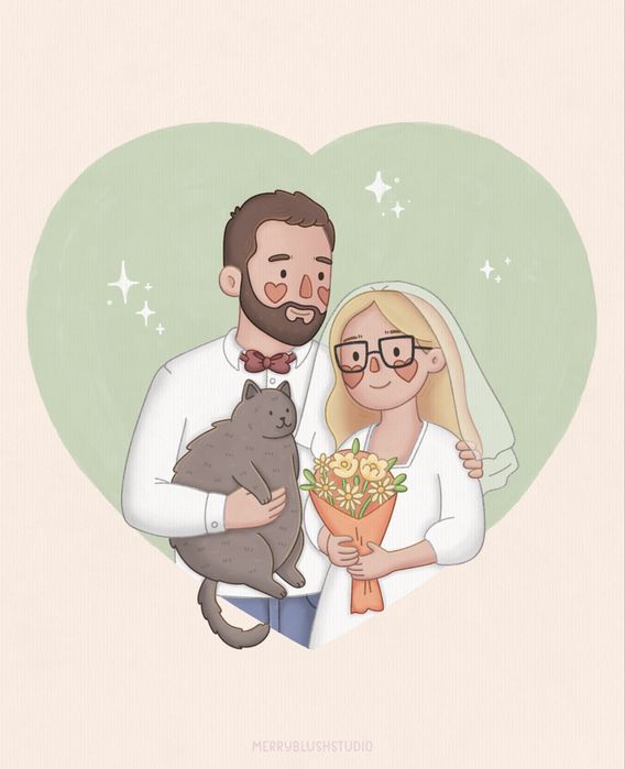 Подарък за Свети Валентин, Карикатура, Дигитален портрет по снимка