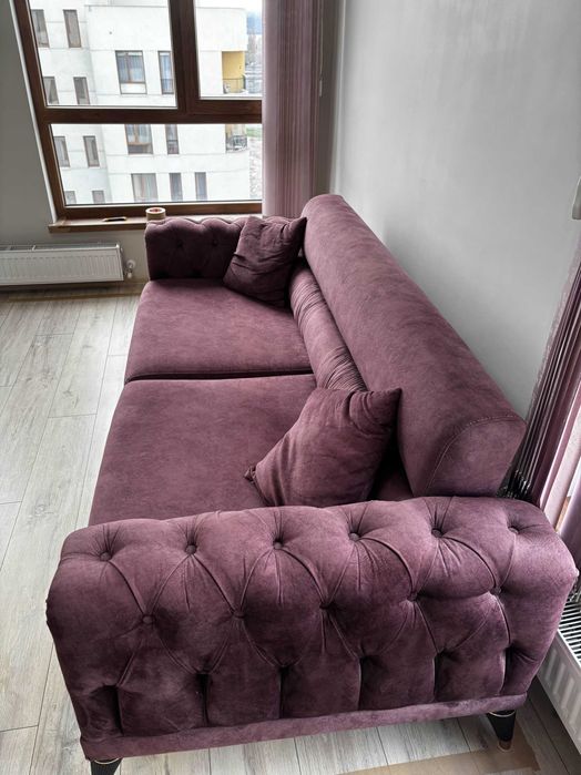 Диван с фотьойл цвят Бордо