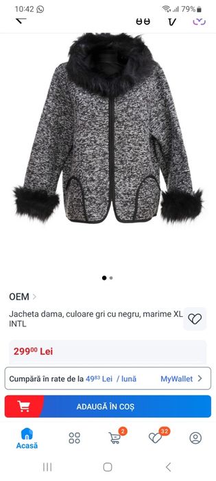Cardigan elegant gri-negru cu blană – mărimea XXXL