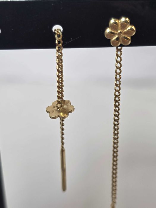 Cercei Floare cu Lănțișor Fin din Aur 14K