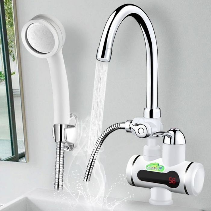 Смесител за вграждане в комплект с душ слушалка с проточен нагревател