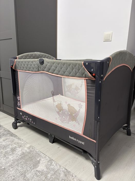 Patut bebelusi 0-3 ani bebe royal pliabil cu saltea din cocos inclusa