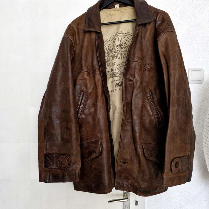 Geacă biker vintage din piele naturală