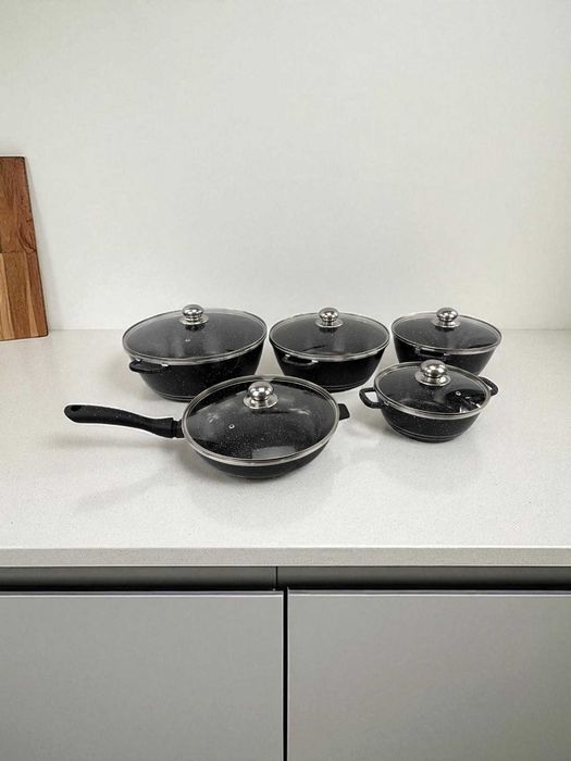 Набор кухонной посуды, антипригарные казаны со стеклянной крышкой