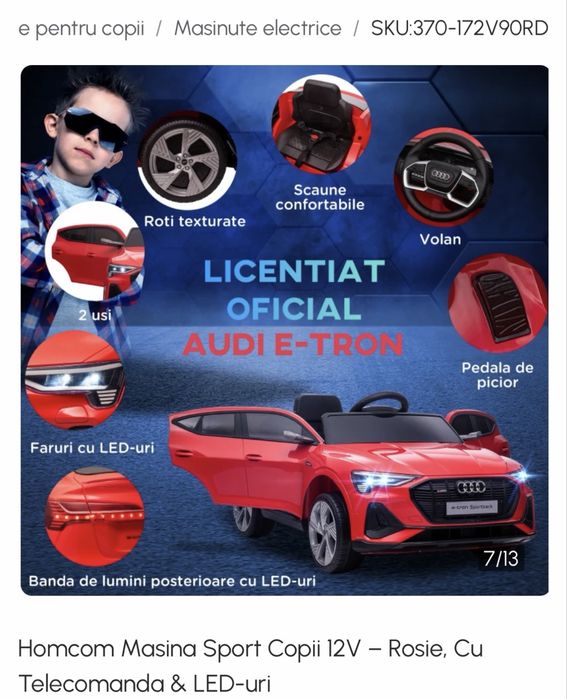 Masinuta electrica copii , Audi E Tron , Rosie
