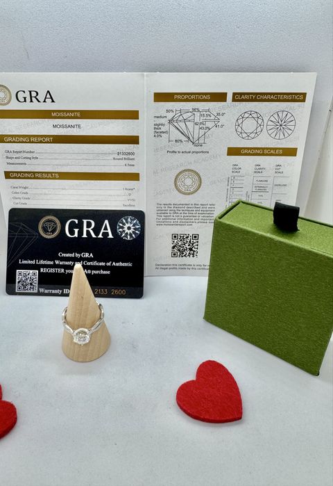 Сребърен пръстен с мойсанит (диамант) 1 карат