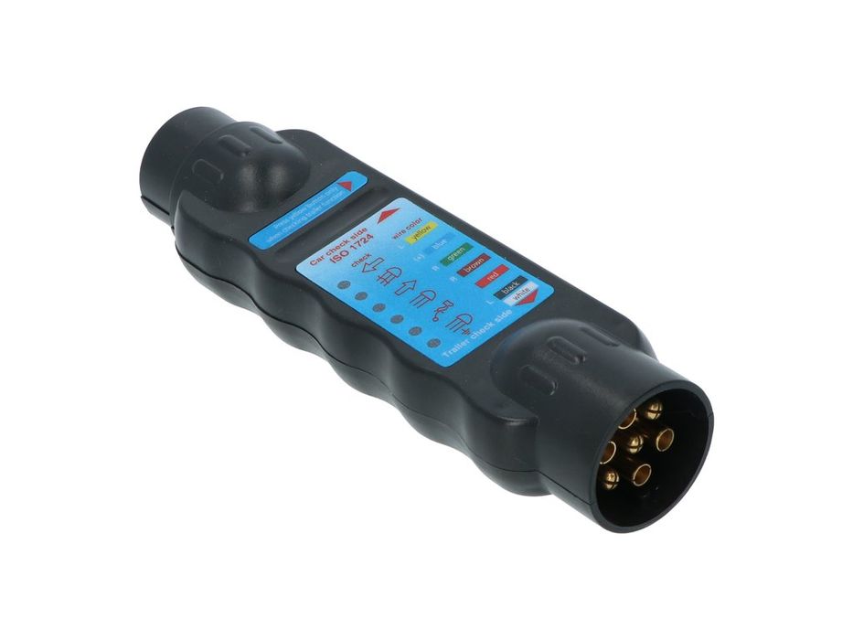 Tester cu led Carpoint pentru lumini remorca 12V, cu 7 pini fisa si priza, include 2 adaptoare pentru conexiuni de 13 pini