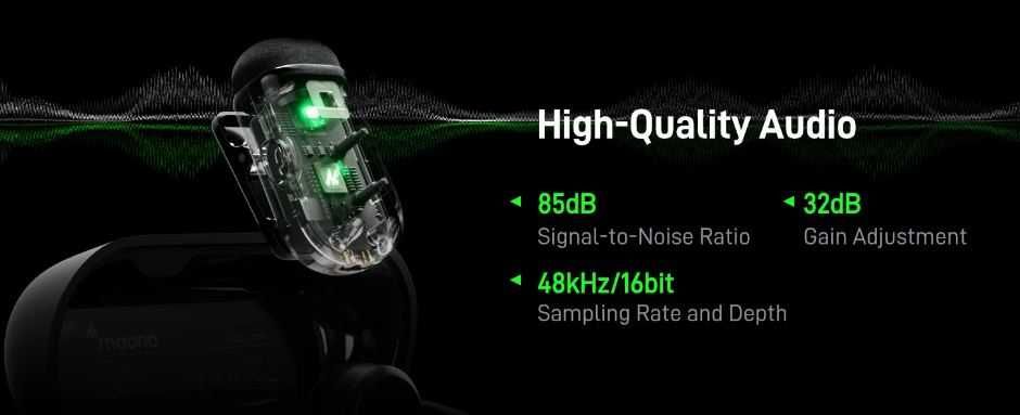 Безжичен микрофон с AI шумопотискане - USB-C порт, чисто нов