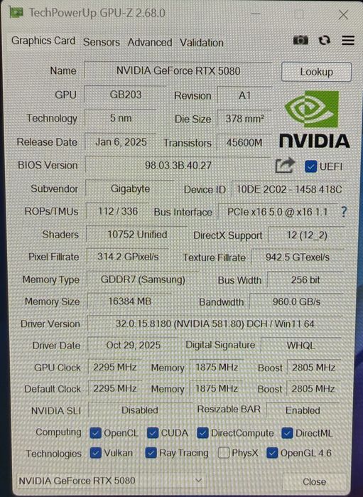 Placa video GeForce Gigabyte Aourus RTX 5080 OC 16GB 3ani garantie TOP