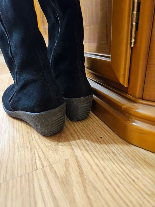 Дамски ботуши Rieker - естествен велур,агнешка вълна - нови