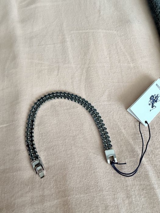 US Polo Assn . bratara unisex din otel inoxidabil cu 2 randuri de strasuri negre 20 cm lungime noua originala