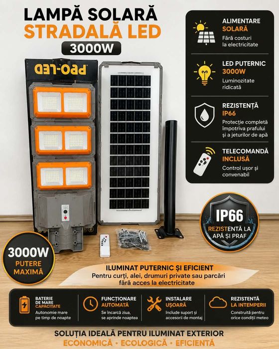Lampă solară stradală LED 3000W