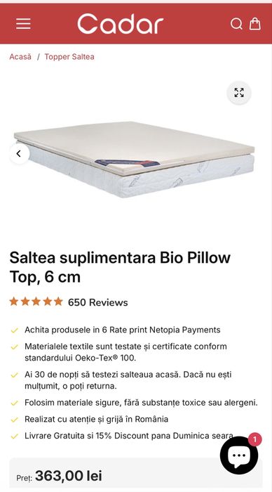 Topper saltea 6 cm