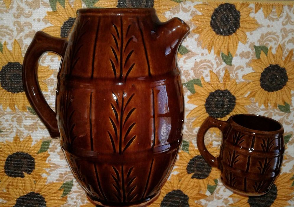 Сервиз троянска керамика-Голяма каничка и 5 чаши с дръжка